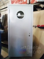 Противопожарная металлическая дверь с окном иллюминатором (круглым)